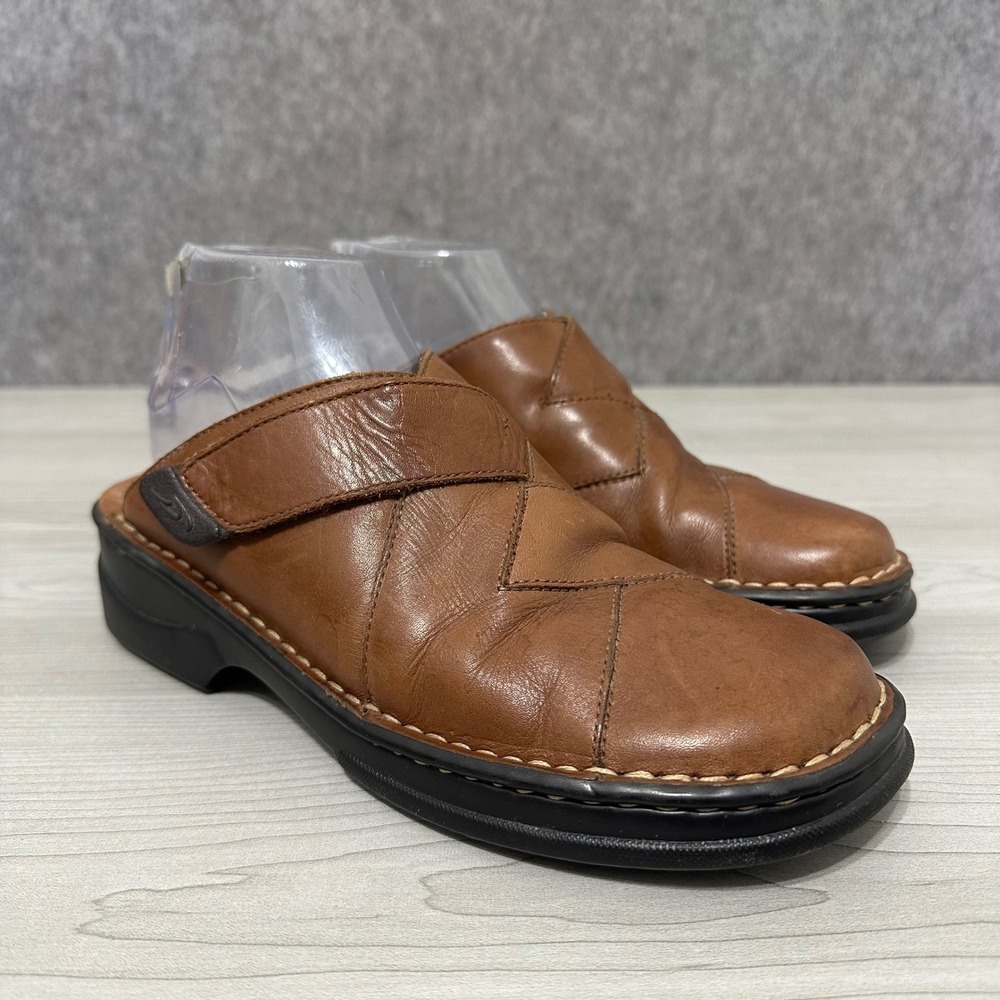 Dr Scholls Megan Mules Womens Size 8 Brown Leather Zigzag Braided Clogs